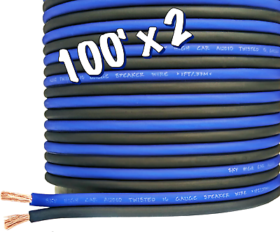 #ad 200 Ft Total 2 100#x27; Blue Black 16 Gauge AWG Speaker Wire Sky High Car Audio