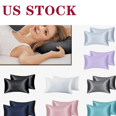 #ad Pillowcase 2 Pack Silk Satin Comfortable Best for Hair Skin Pillow Case New