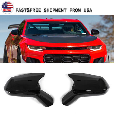 #ad Gloss Black Horn Rearview Mirror Caps Cover Overlay For Chevy Camaro 2016 2022