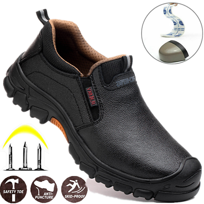 #ad Mens Leather Safety Shoes Steel Toe Sneakers Waterproof Protective Work Boots $42.77