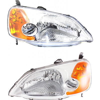 #ad For 2001 2003 Honda Civic Headlight Assembly Pair Driver and Passenger Side