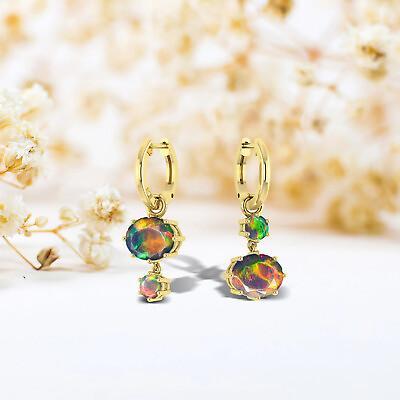#ad Faceted Black Opal Drop Earrings Sterling 925 Silver Earrings Birthstone jewelry