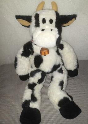 #ad BUILD A BEAR Holstein Cow Plush W bell Retired 18 in head to feet