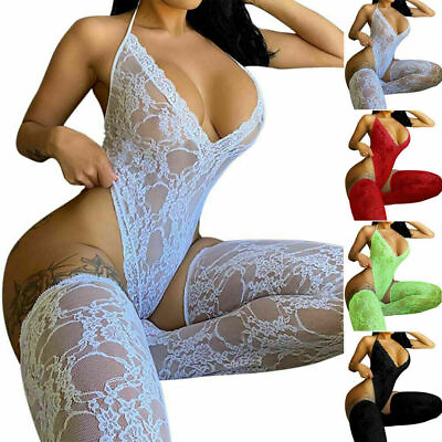 #ad Women Sexy Lingerie Lace Nightwear Underwear Bodysuit Stockings Set Sleepwear US