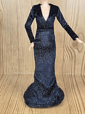 #ad Handmade Black Velvet Dress for dolls 11.5in