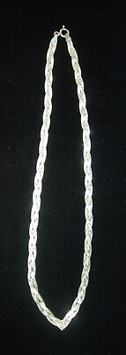 #ad Vtg Solid Sterling Silver 25 in. quot; FLAT BRAID ROPE NECKLACE 925 Italy Woven