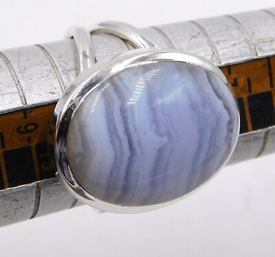 #ad 7.30 Gm 925 Solid Sterling Silver Blue Less Agate Cab Stone Fine Ring 8 US M1796