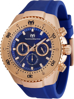 #ad TechnoMarine Sea Manta Mens 48mm Deep Blue Dial Rose Gold Chrono Watch TM 220065