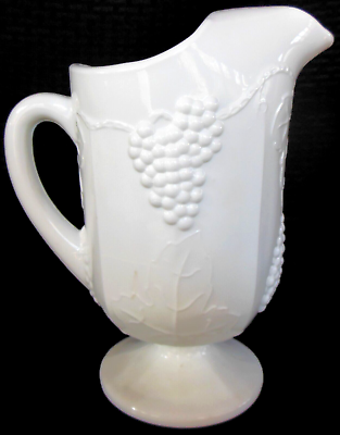 #ad Indiana Colony Milk Glass Opaque White Harvest Grape Footed 64 ounce Pitcher
