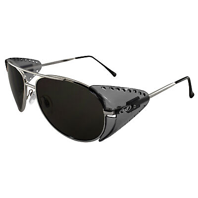 #ad Global Vision Eyewear Aviator Z87 Motorcycle Sunglasses Silver Frames Smoke