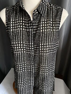 #ad J Crew Top Women’s Size 4 No Sleeve Black amp; White Button Up 100% Polyester