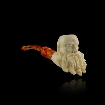 #ad Smoking man Meerschaum Pipe hand carved smoking tobacco pfeife 海泡石 with case