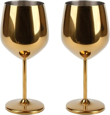 #ad Stainless Steel Wine Glasses Set of 2 18 Oz Unbreakable Metal Wine Glasses Gold
