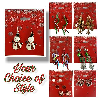 #ad Christmas Themed Pierced Earrings Holiday Snowman Candy Cane Bells Many Styles