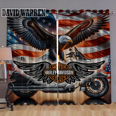 #ad Harley Davidson Eagle American 1 Curtains Pattern Window Curtains