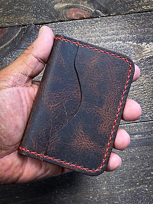 #ad Leather Card wallet 5 Pocket Bifold Handmade Moka Brown Tinkerman Leatherworks