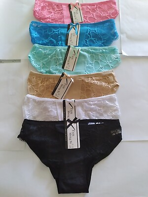 #ad Womens front lace cotton underwear size M set of 6.