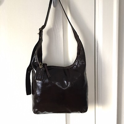 #ad Coach Vintage Dark Brown Patent Leather Sophie Shoulder Bag 12387