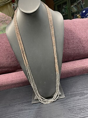 #ad Signed Loft Clear Glass Crystal Delicate Peach Multi Strand 34” Sparkle Necklace $24.20