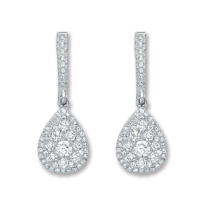 #ad 0.75ct Diamond Drop Earrings 28mm White Gold