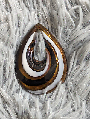 #ad Art Glass Oval Shaped Pendant Choker Brown White Jewelry Artisan Murano Style