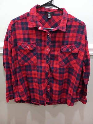 #ad FOREVER 21 THE CLASSIC SHIRT WOMENS LONG SLEEVE BUTTON UP PLAID TOP SIZE M
