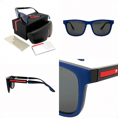 #ad Prada PS 04XS 02506F 54mm Navy Rubber Black w Dark Grey Linea Rossa Sunglasses