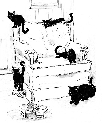 #ad Cats In A Chair Cat Art Print Cat Wall Decor Black Cat Art Cute Cats Cats