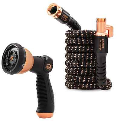 #ad Pocket Hose Copper Bullet 25 FT With Thumb Spray Nozzle AS SEEN ON TV 650psi