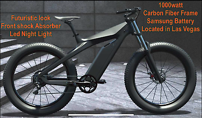 #ad 26quot; TRUE 1000W Electric E Bike Fat Tire CARBON FIBER Bicycle Li Battery