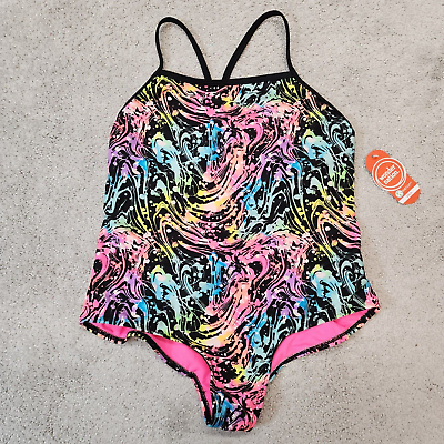 #ad Wonder Nation Girls Paint splatter 1 Piece Cool Swimsuit Size XL 14 16