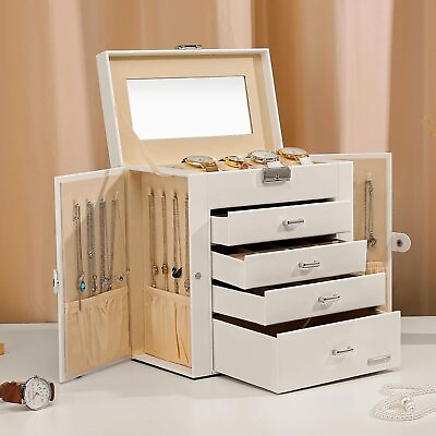 #ad Huge Jewelry Box Mirrored Watch Organizer Necklace Ring Earring Storage Lockable