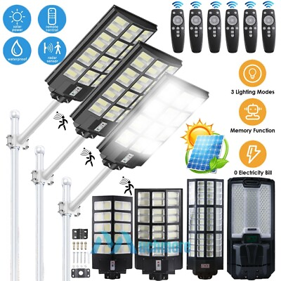 #ad 2000W 9900000000lm Commercial Solar Street Light PIR Road Lamp 3 Modes IP67Pole