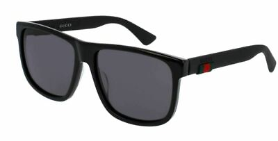 #ad GUCCI GG0010S 001 Rectangular Square Black Grey Men#x27;s Sunglasses