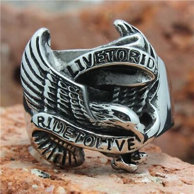 #ad Biker Steel Eagle Ring Riders Classic Round Animal Rings Men Fashion Jewelries