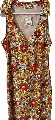 #ad Derek Heart Retro Vintage 60s 70s Style Floral Collared Shift Dress Size L NWT
