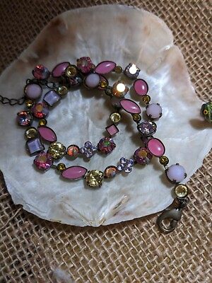 #ad Sorrelli Pink Theme And Stones Multicolor Necklace On Brass