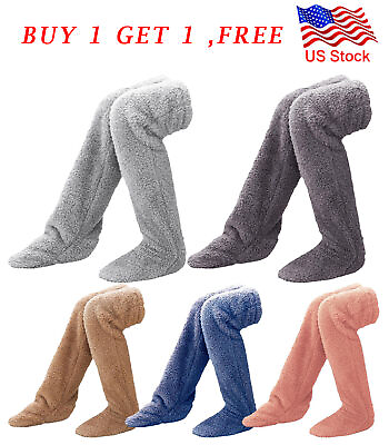 #ad 2 Pairs High Fuzzy Socks Over Knee Leg Warmers Plush Slipper Sleeping Cozy Socks