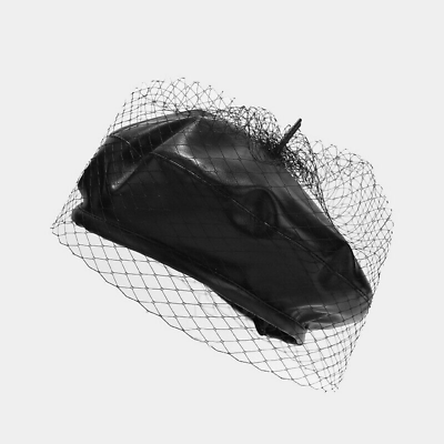 #ad Ladies Retro PU Leather Fascinator Beret Hat with Veil Artist Beanie Cap Black