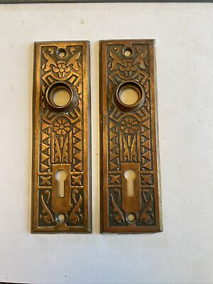 #ad 2 Antique Vintage Sargent Vernacular Door Plates Copper Bronze Finish C 1890