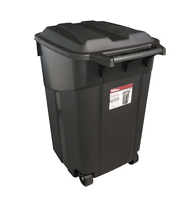 #ad 45 Gallon Wheeled Heavy Duty Plastic Garbage Can Attached Lid Black