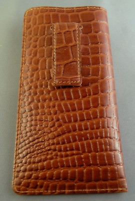 #ad Quality TAN leather embossed croco pattern Eyeglass Glasses Case w clip