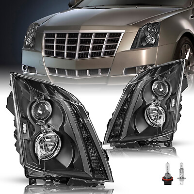 #ad For 2008 2009 2010 2011 2012 2013 2014 Cadillac CTS Black Halogen Headlights Set