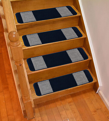 #ad Stair Treads Machine Washable Bordered Navy Greek Key Stair Tread 8.5quot;x30quot;
