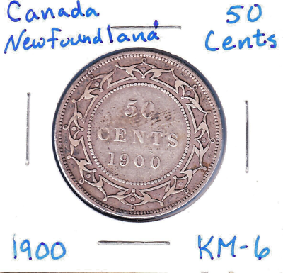 #ad 1900 Newfoundland 50 Cents KM 6 .3504 ASW Silver low mintage
