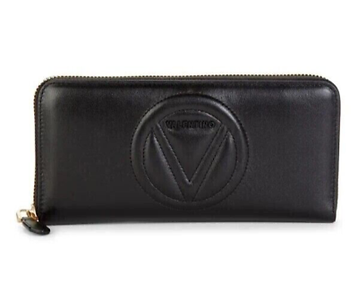 #ad Valentino by Mario Valentino Sofia Black Leather Zip Around Wallet Italy NWT