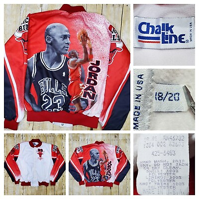 #ad Vtg 1991 Chicago Bulls Michael Jordan Chalk Line Jacket Youth 18 20 Or Wmns Sm