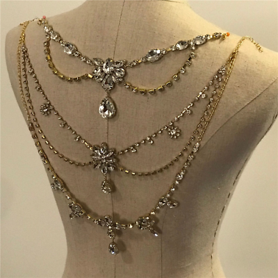 #ad Luxury Rhinestone Back Chain Necklace Jewelry Shoulder Chain Bikini Body Jewelry