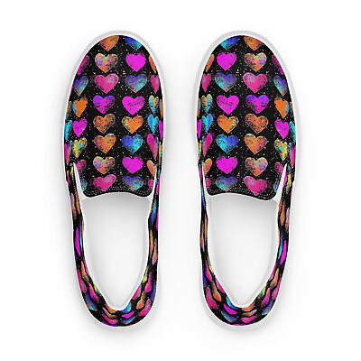 #ad Neon Hearts Retro Women’s slip on canvas shoes