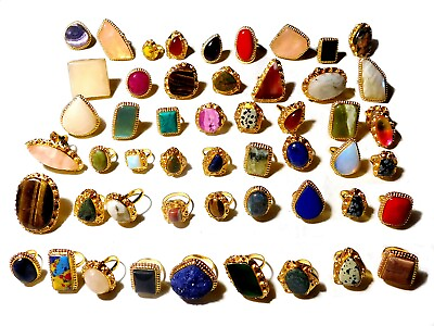 #ad Mix Gemstone Rings Gold Plated Wholesale Lot Ethnic Handmade Gemstone Jewellery